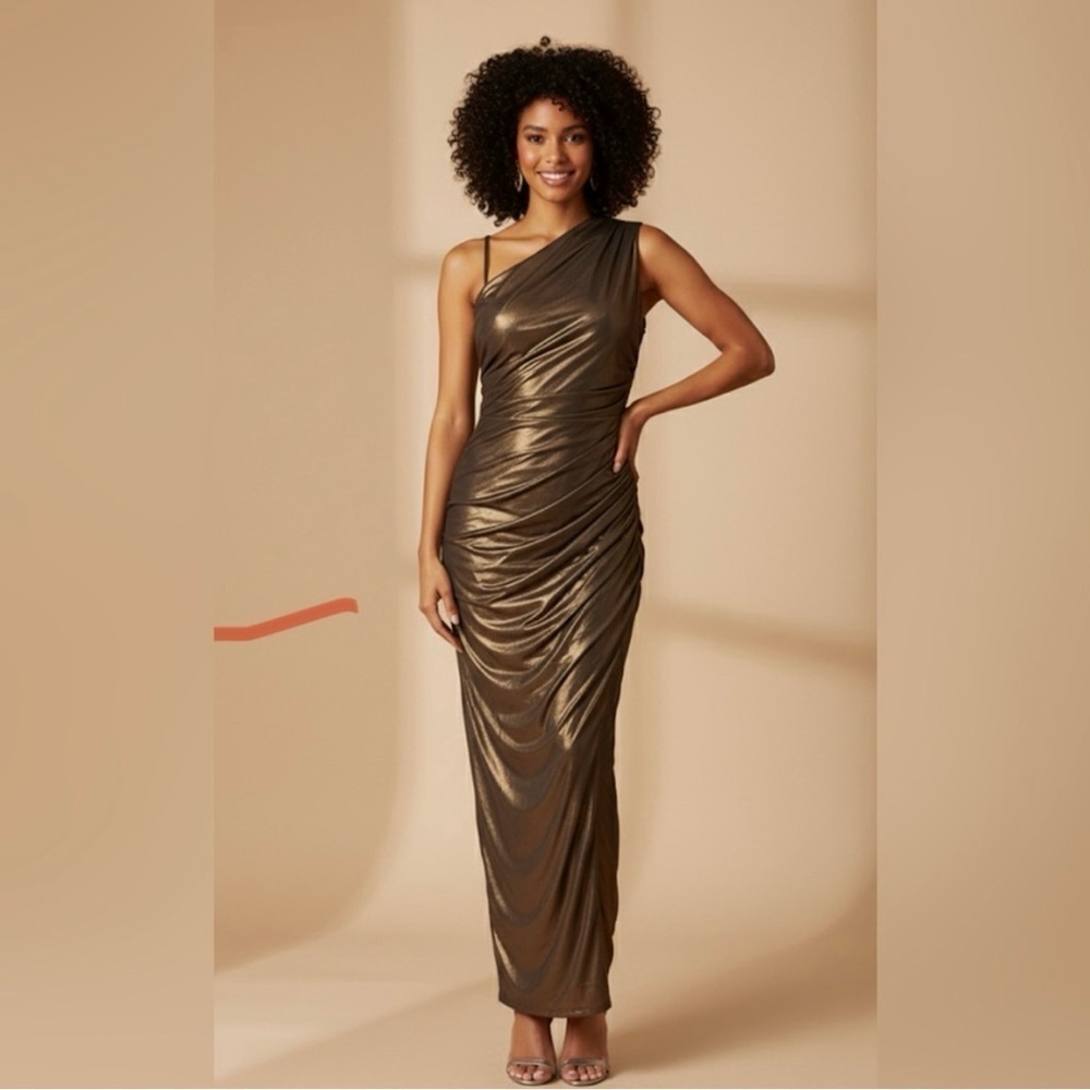 Fashion Nova Shimmering One Shoulder Dress - Bronze/Brown